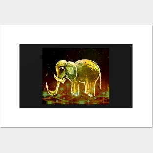 Elephant And Stars. Elephants Gold Pattern. Posters and Art